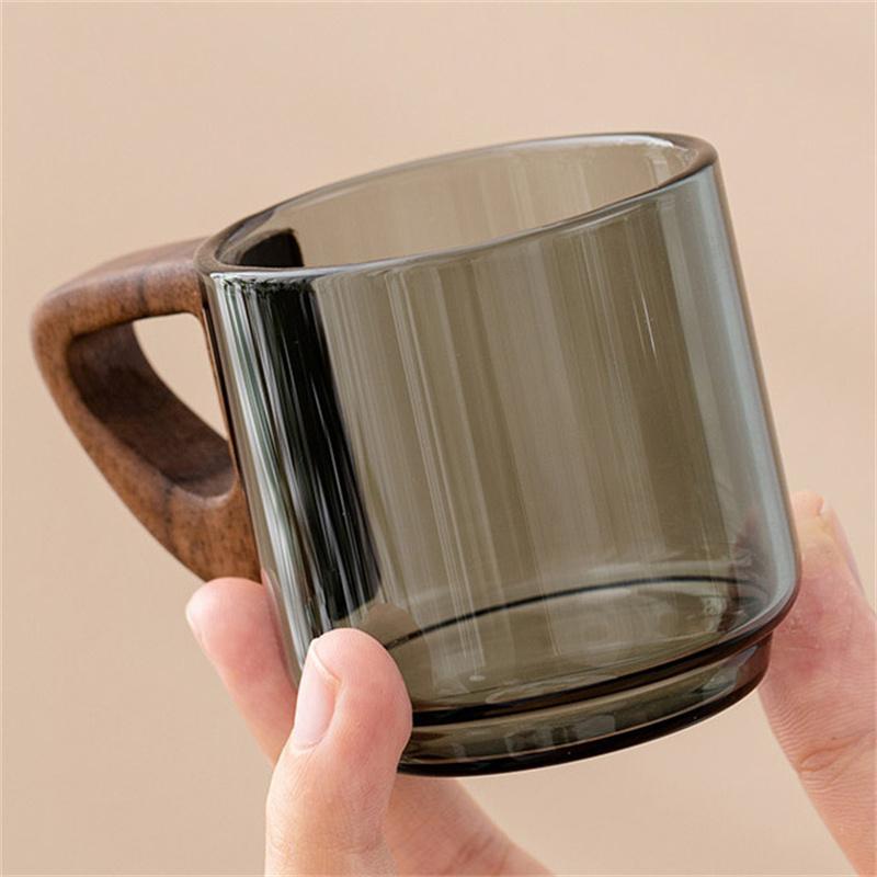 

6 шт./лот 100 мл маленькая стеклянная чашка с деревянной ручкой термостойкие чашки для кофе эспрессо чашка для чая вода дегустационная чашка набор для чая кунг-фу 100ml чёрный