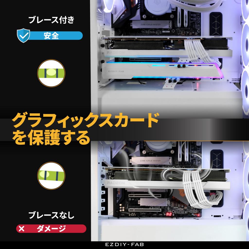 EZDIY-FAB Graphics Card Bracket, GPU Holder, Universal Video Card Holder, 5V 3-pin ARGB Sync, Extendable Bracket - White