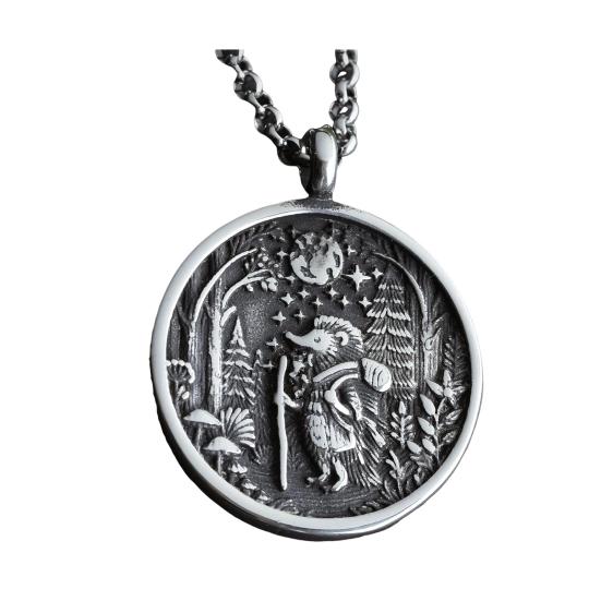 Collana con Pendente Luna Foresta Animale Viaggiatore nella Foresta Pendente Collana Stile Retrò Gioiello Regalo per Amanti della Natura