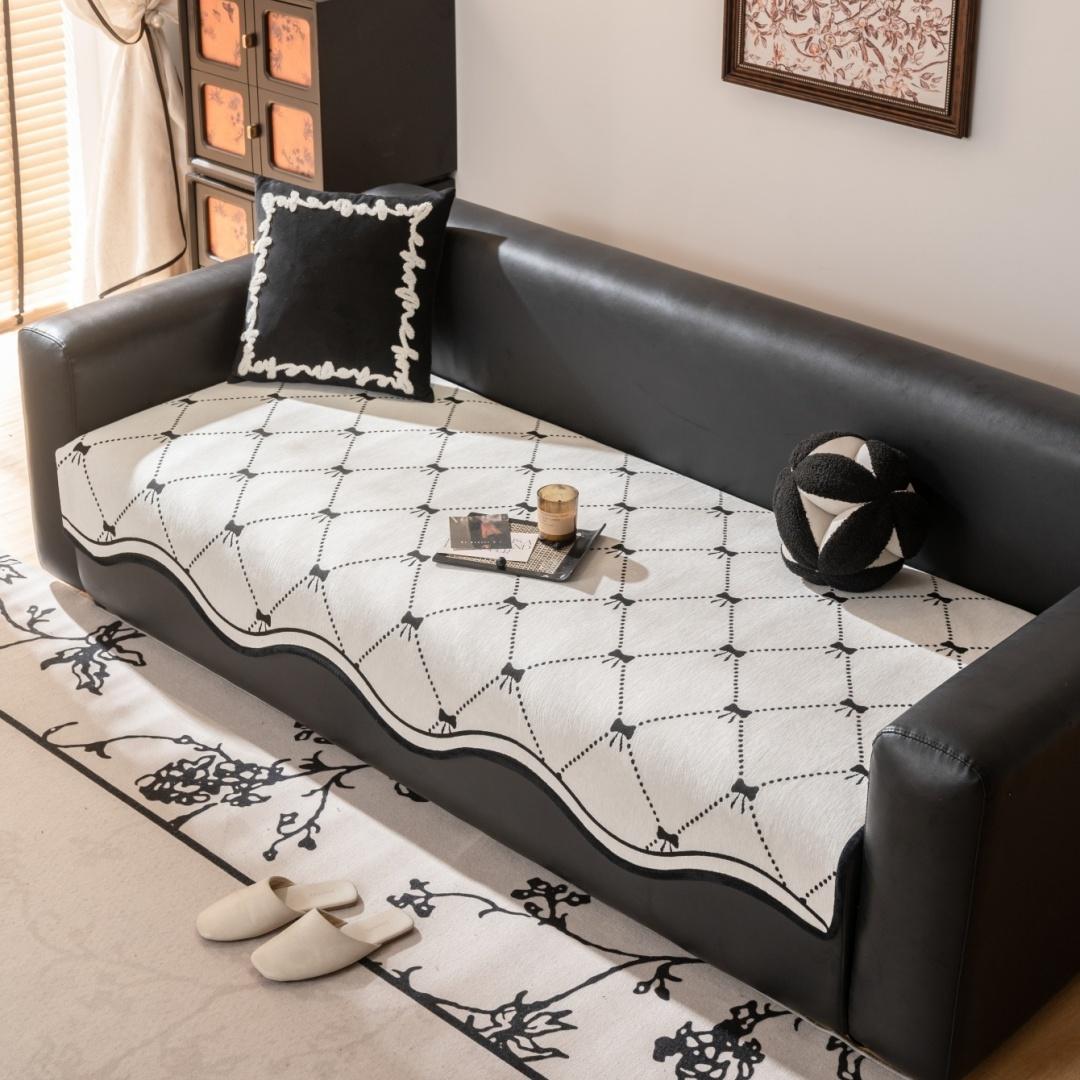 

Vintage Bow Jacquard Chenille Sofa Cushion Cover Living Room Unique Shape Non-slip Couch Cover Towel Seat Pad Protect All Season 90x120cm чёрный