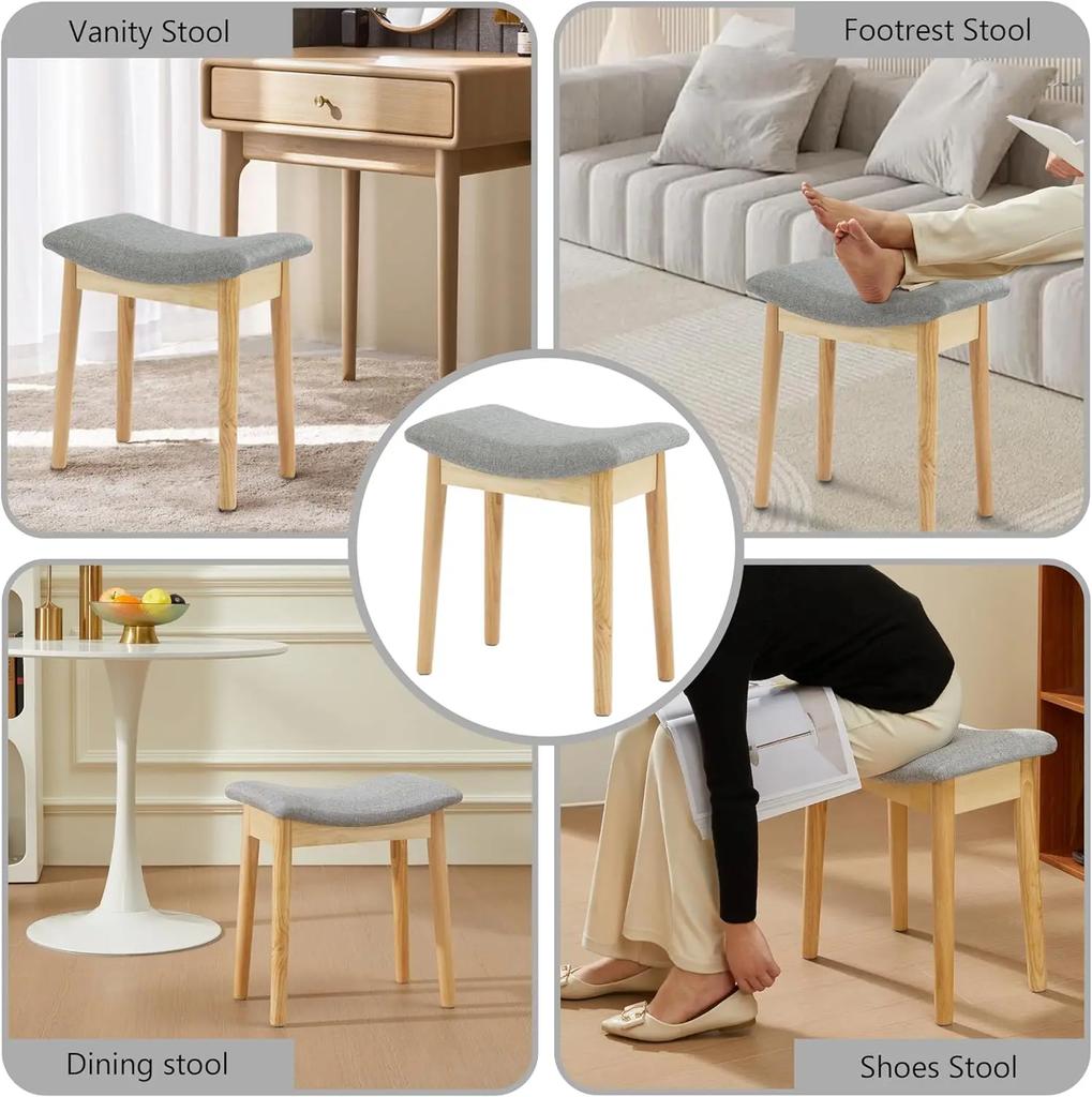 Vanity Stool Vanity Chair Saddle Cushion Ottoman Stool Chair with Solid Wood Legs, Modern Piano Bench Makeup and Foot Stool