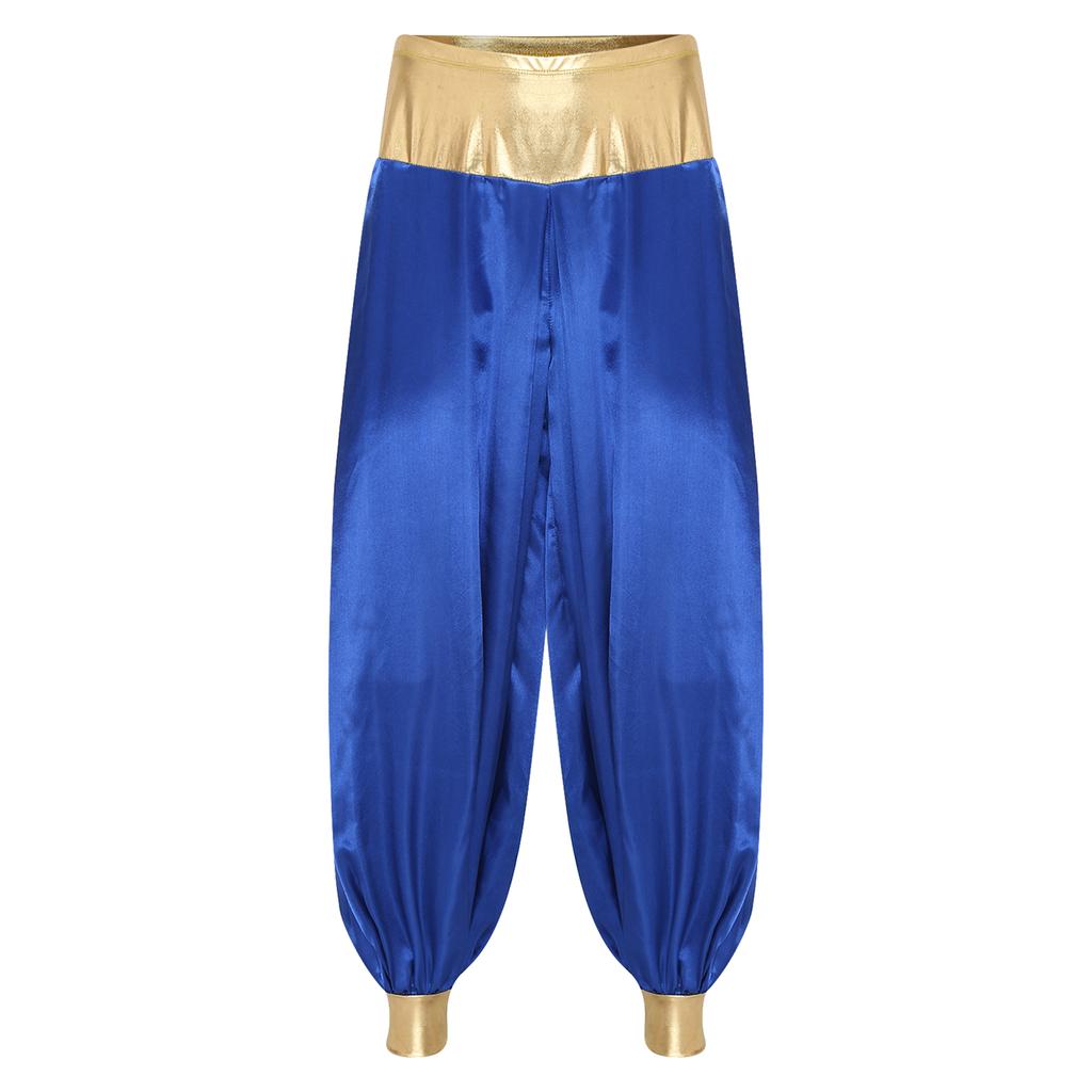 Mens Magical Hippie Harem Pants Metallic Shiny Patchwork Lantern Style Long Pants Arabian Prince Cosplay Costume