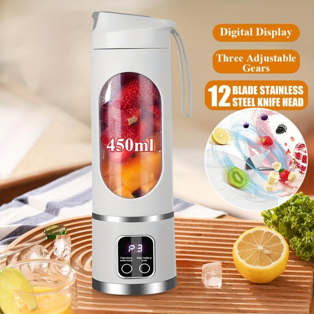 15.22 Oz Rechargeable Mini Blender] Portable USB Rechargeable Mini Blender and Juicer - 3 Modes, Digital Display, 6/12 Blades, Safety Lock