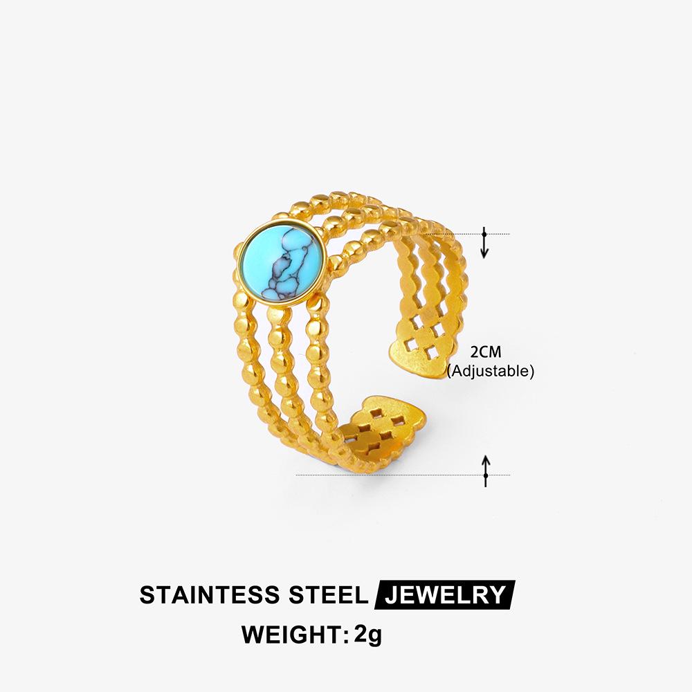 Bohemian Turquoise Adjustable Stainless Steel Ring - Geometric, Non-Fading