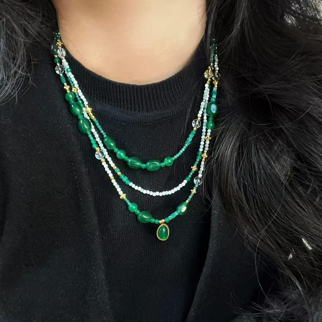 Vintage Design Natural Shell Chalcedony Agate Multi-Layer Necklace Collarbone Chain Sweater Chain