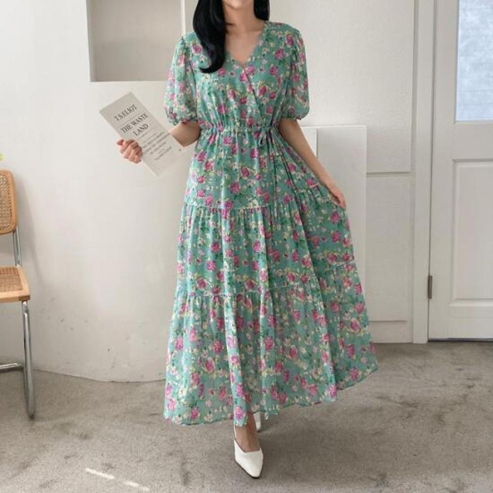 New Arrivals Open Run Women Flower Dress Chiffon Ribbon Wrap Style