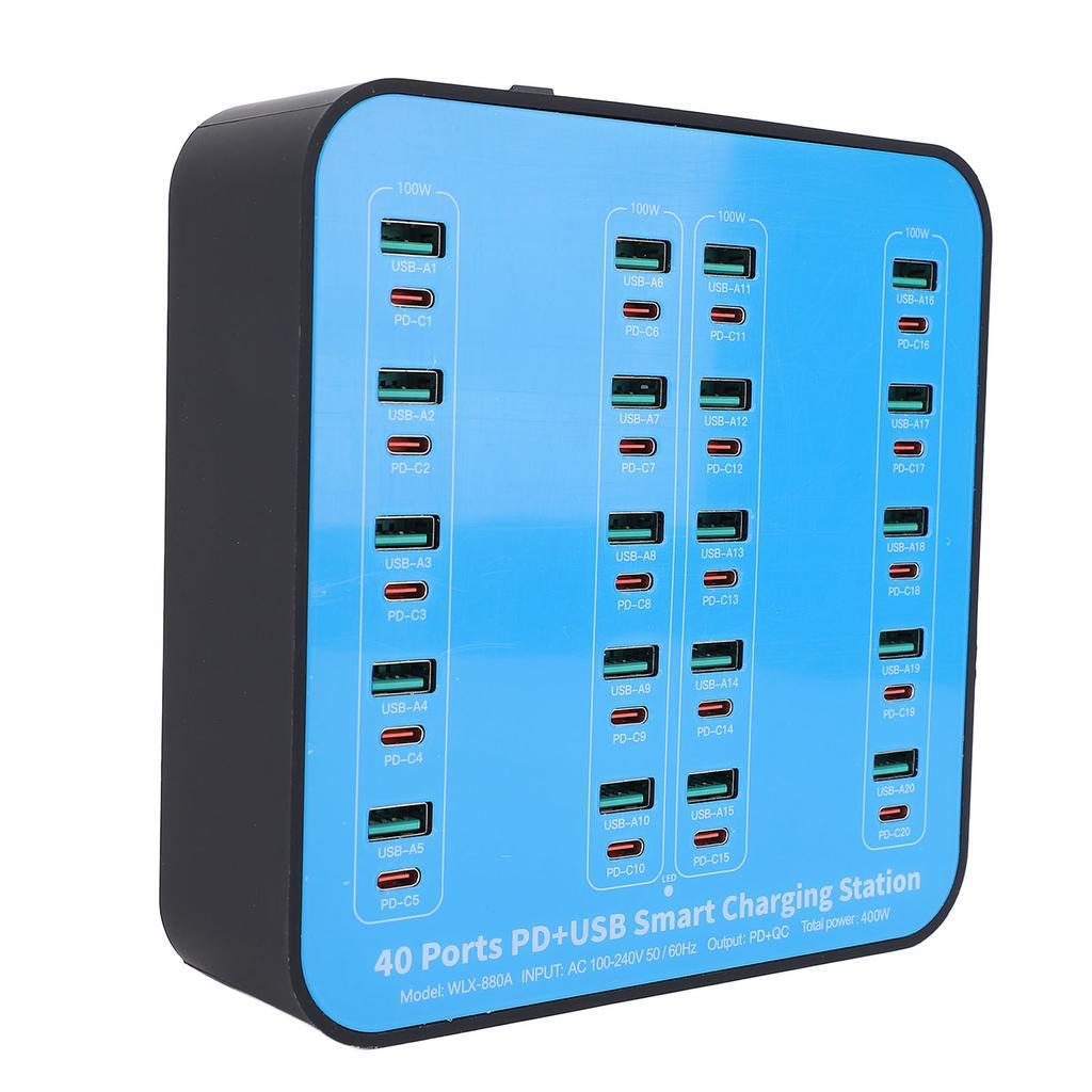 USB Charger Station 40 Port 400W Multiple USB Charging Station Multi Ports USB PD Charger for