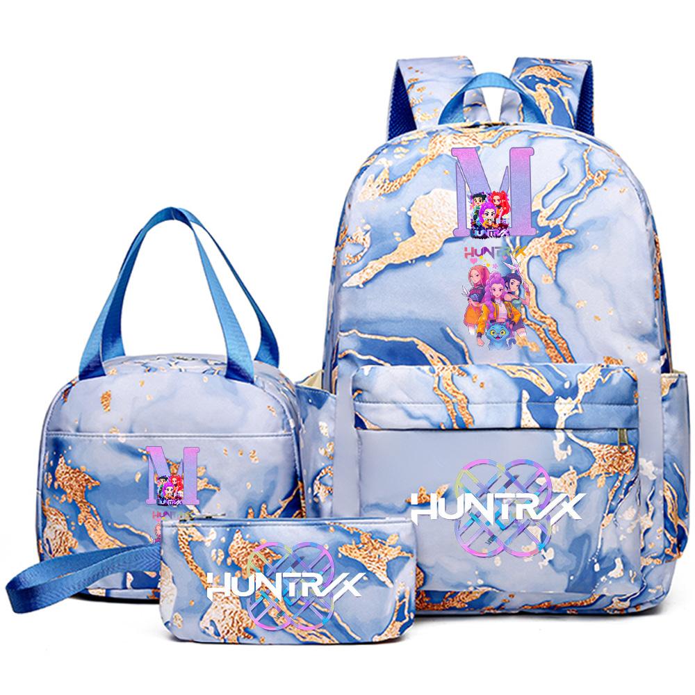 3-teiliges/Set Anime Rucksack mit englischen Buchstaben A-Z Aufdruck, Handtasche und Federmäppchen für Teenager, Schüler, Mädchen, Jungen, Kinder, Schultasche, Reisetasche