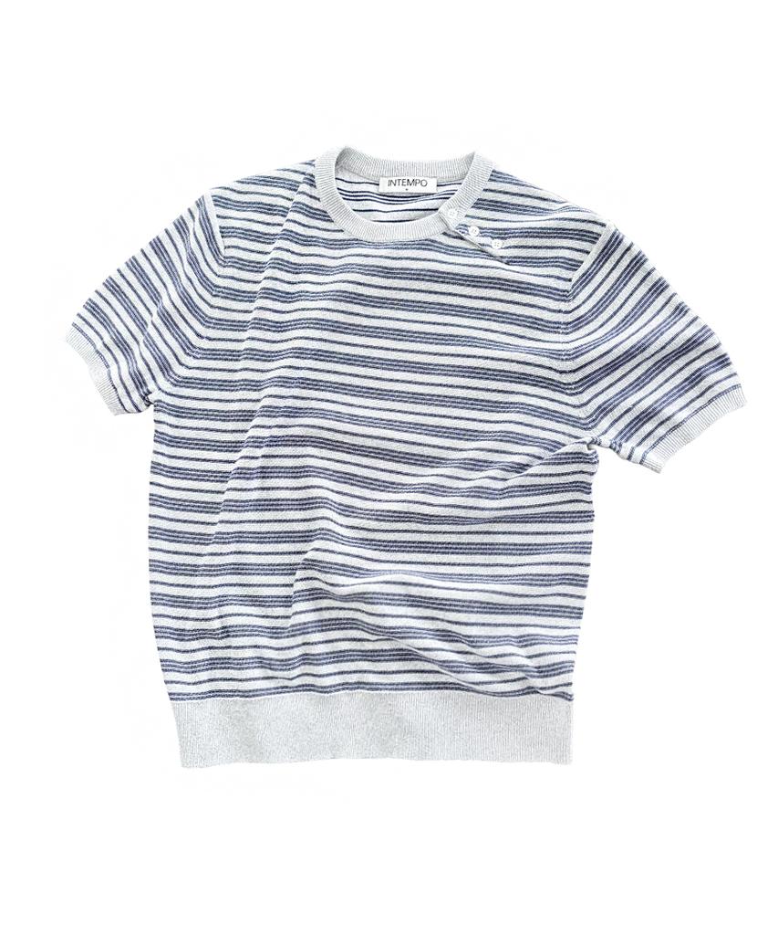 INTEMPOMOOD Half Wheat Button Stripe Knit_Gray