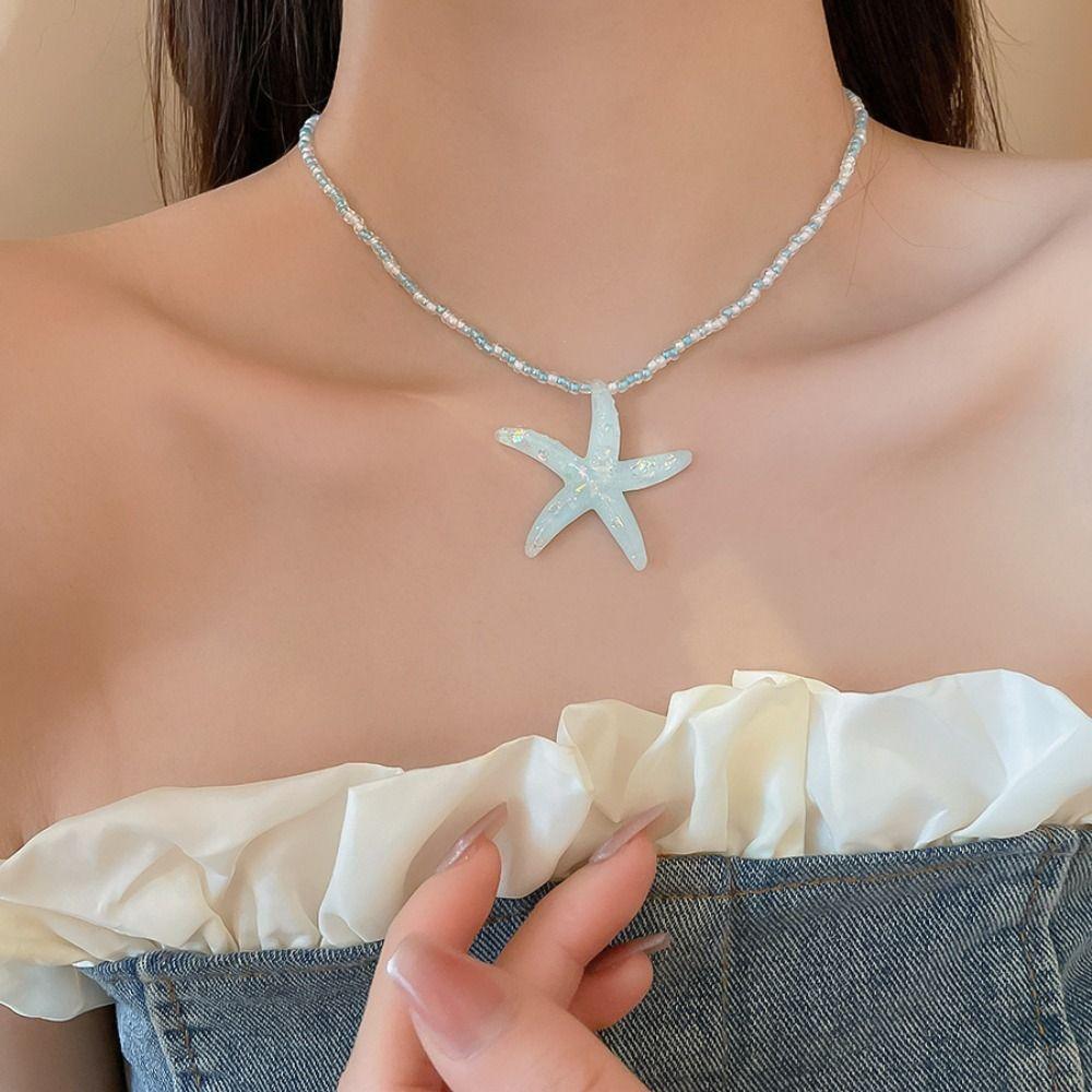 Beach Sea Series Bohemian Starfish Choker Bohemian Starfish Rice Beads Chain  Women