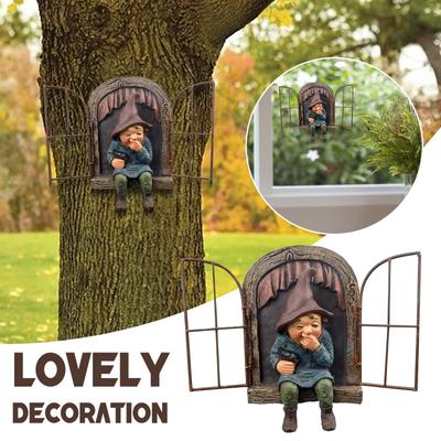 Nain de jardin voyeur espiègle, décoration d'arbre de jardin amusante