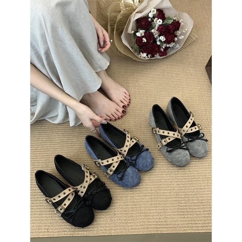 Inner height increase retro suede bow single shoes women's shoes 2025 new summer ballet with skirt evening shoes