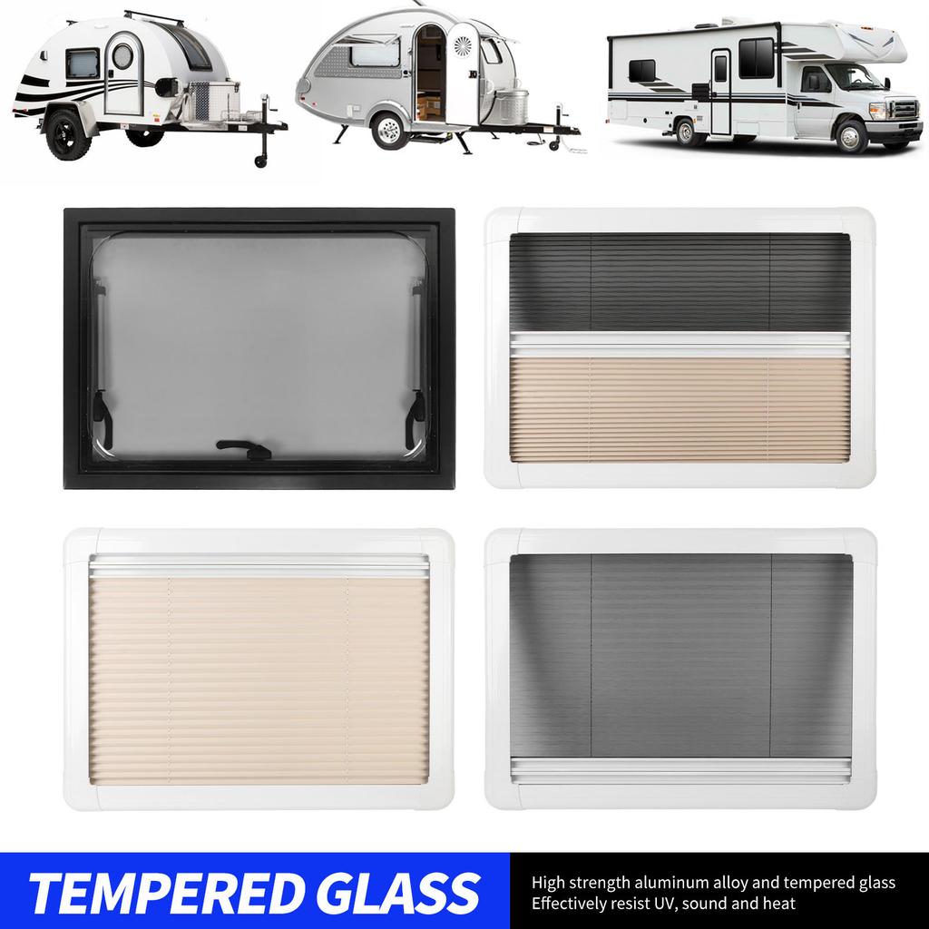 32x20Inch RV Window with Screen Sunshade UV Proof Acrylic Glass Push Out External Exit Window for Caravans Campers Trailers