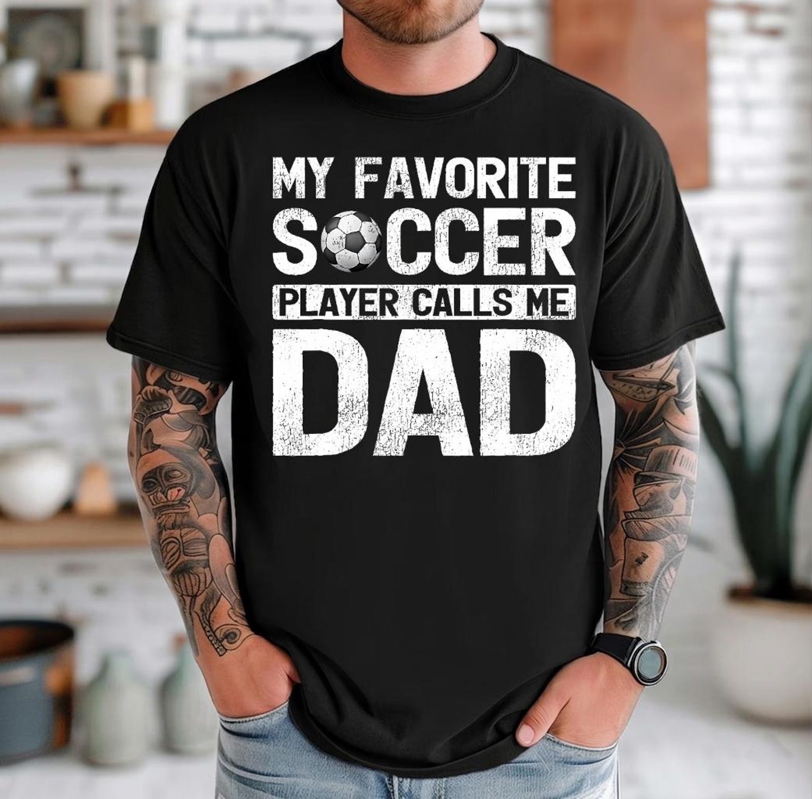 My Favorite Soccer Player Calls Me Dad Shirt, Funny Soccer Dad T-Shirt, Fathers Day Gift For Dad From Kids, Soccer Dad Gift Tee 2XL