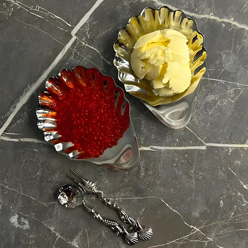 Shell Shaped Stainless Steel Plate Dish Metal Cheese Dessert Tray Tea Snack Fruit Dish Jewelry Storage Soap Box Table Decoration