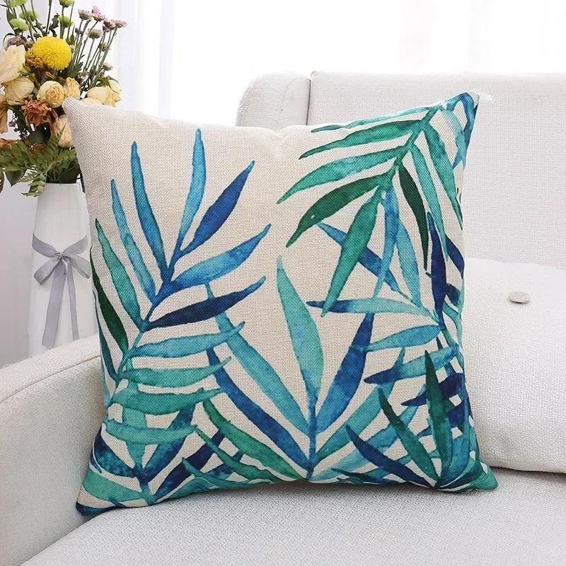 Green Plants and Flowers Cotton and Linen Pillow Customized Linen Car Pillow Sofa Pillow Cover Home Decoration
