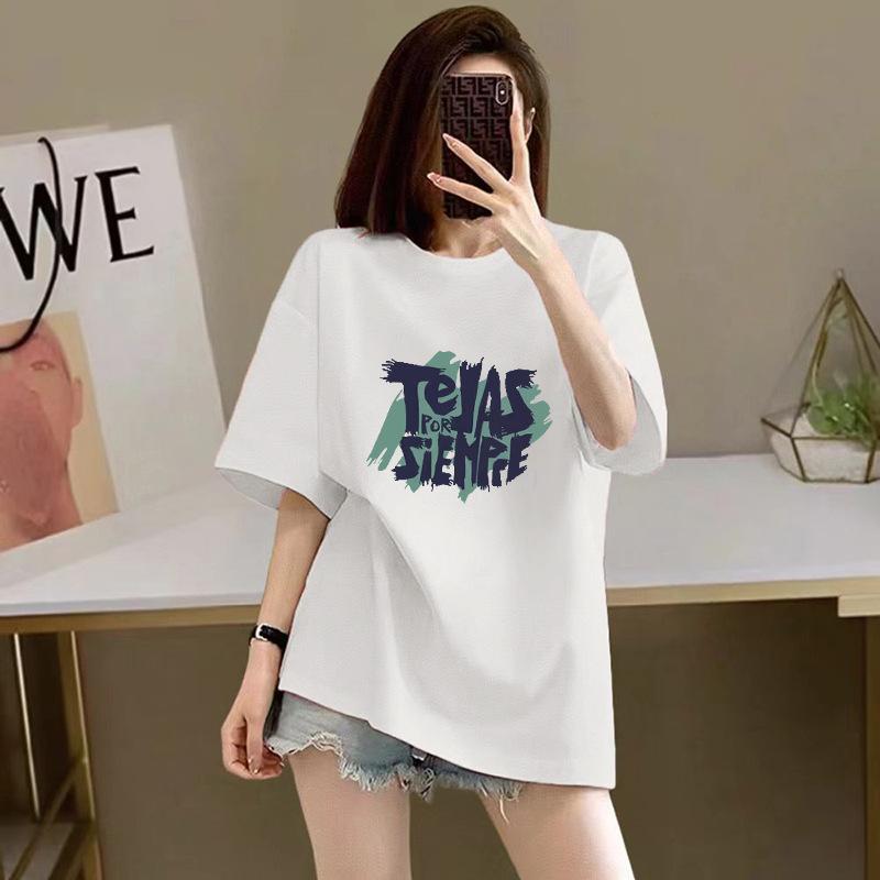 % pure cotton short-sleeved T-shirt for women, the new summer loose printing half-sleeved high-end thin explosive top