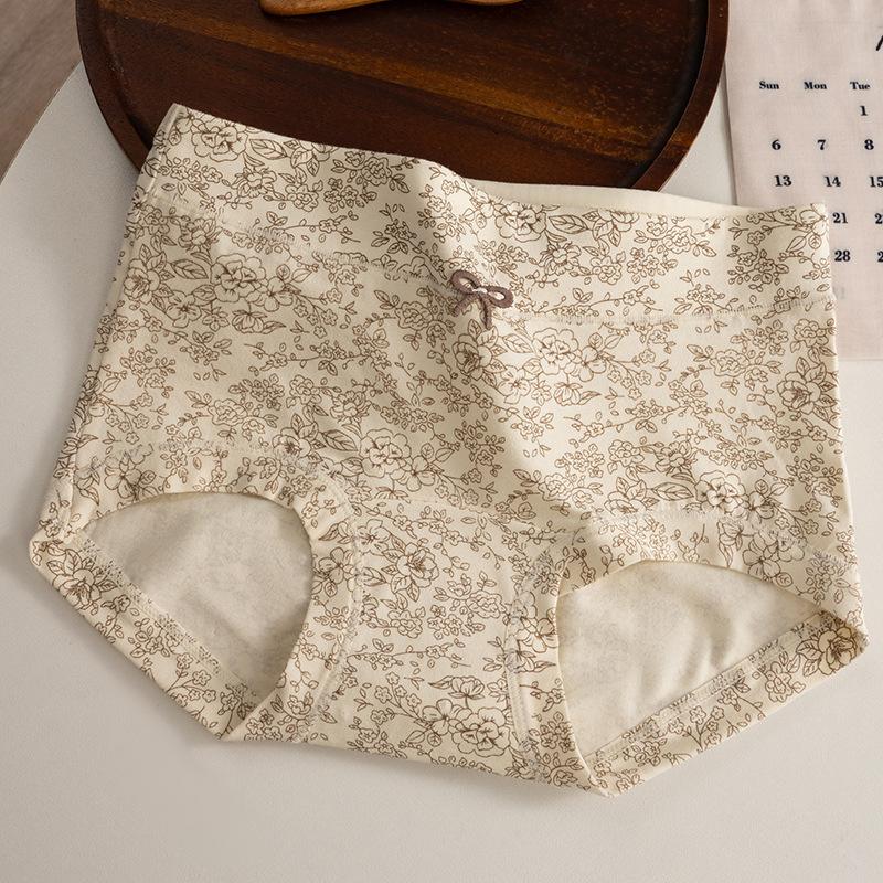 Plus Size Women's Floral Cotton 10A Anti Bacterial Non Scratch Full Hip Extended Crotch Small Flat Angle Briefs