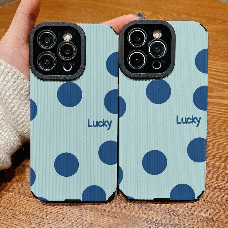 Custodia Verticale in Pelle con Fantasia di Pois Blu Carini, Custodia Morbida in Silicone Antiurto con Protezione Completa per Obiettivo Fotocamera per IPhone Samsung