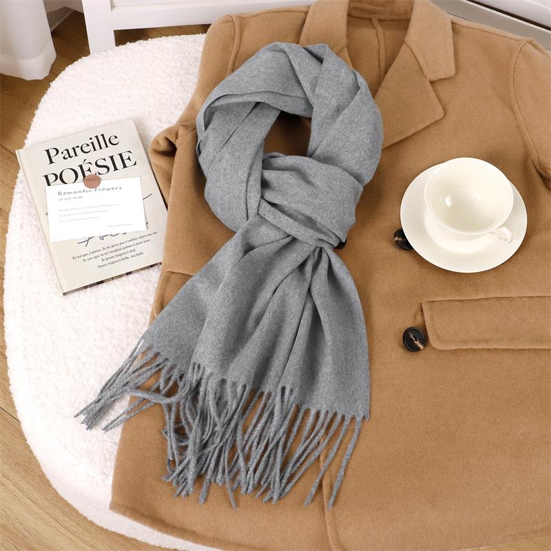 30*180cm Korea Styles Solid Color Cashmere Winter Warm Women Scarf Thicken Shawl Tassels Pashmina Hijab Wrap Windproof Foulard