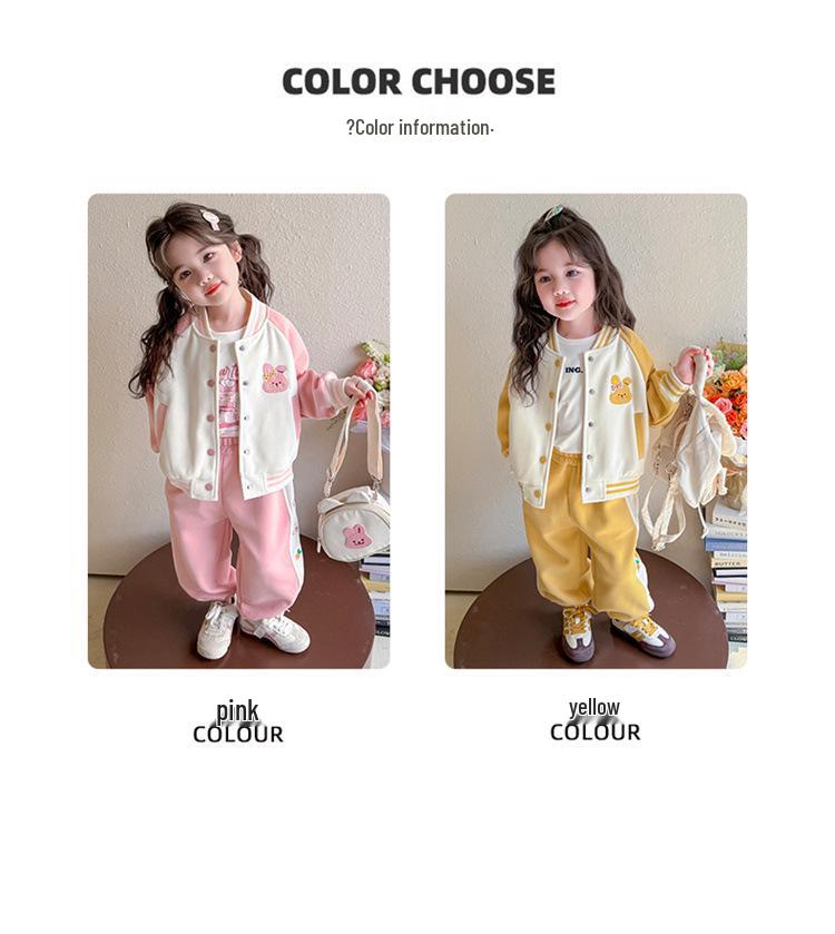 Trendy 2025 Girls' Baseball Suit Set - Spring/Autumn Fashionable Two-Piece Outfit for Kids