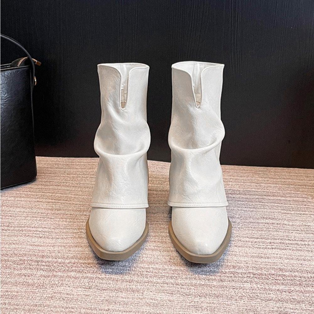 Women's Boots Retro Thick Heel French Pointed British Style Stacking Boot Autumn and Winter Trouser Boots Short Boots Womens