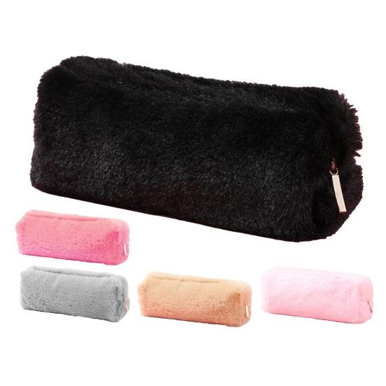 Astuccio per penne antipolvere con chiusura a cerniera ad alta capacità Kit stazionario per astuccio in peluche di colore solido per ragazze adorabili