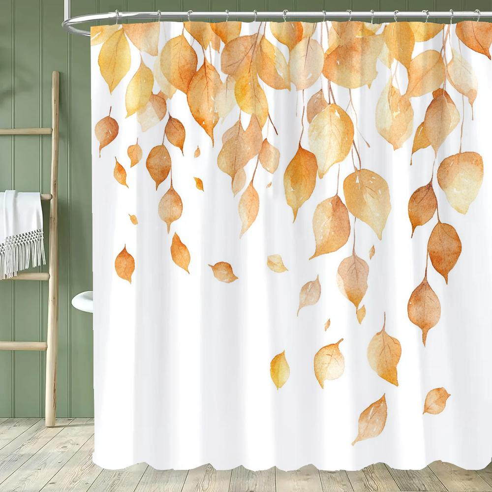 Modern Plants and Leaves Shower Curtain, Botanical Leaf Bathroom Decor Shower Curtain, Waterproof Shower Curtain with Hooks