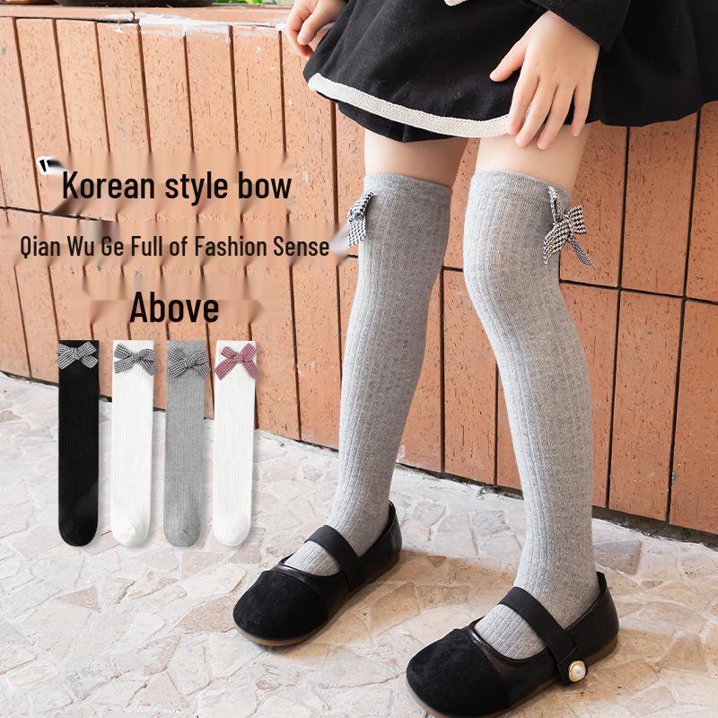 Children's Bow Princess Long Socks - Mid-Calf, Over-the-Knee, Autumn/Winter