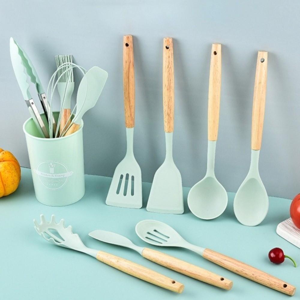 12pcs Heat Resistant Non-Stick Cookware Set Silicone Baking Shovel Soup Spoon  Kitchen Use