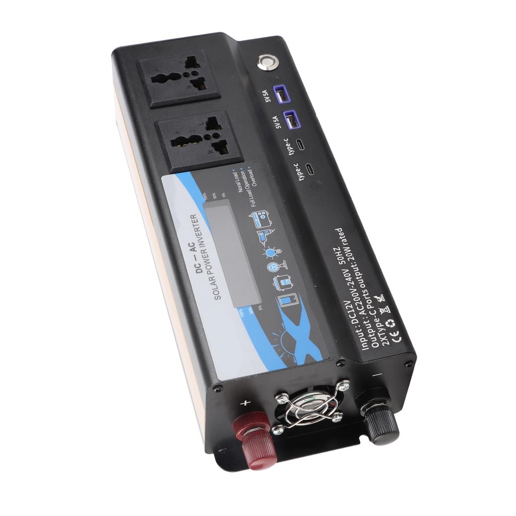 6000W Tepe Gücü Araç İnvertörü Modifiye Sinüs Dalgası Şarj Dönüştürücü 2 USB 2 Type C LED'li Renkli