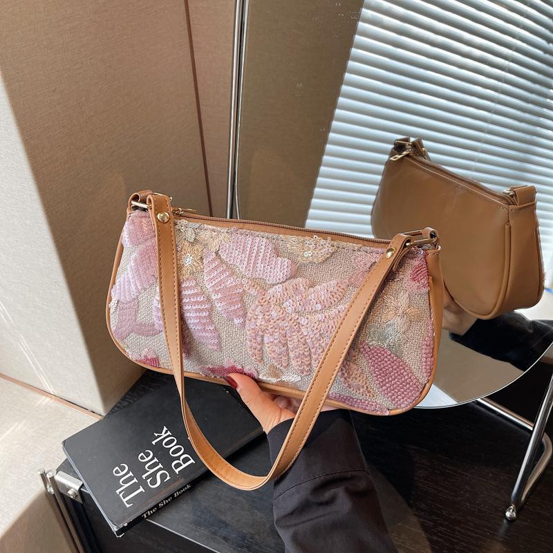 

Сумка с вышивкой пайетками, женская новая универсальная сумка на плечо, подмышку, маленькая сумка для поездок на работу розовый