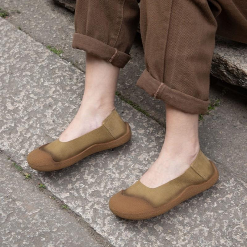 Johnature Mocasini Versatili din Piele Naturală Retro Culoare Solidă cu Talpă Moale Piele Moale de Vacă Pantofi de Damă Slip-on