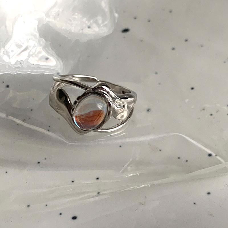 Elegant Moonstone Adjustable Ring For Women Unique Geometric Design Suitable For Stacking Fashionable