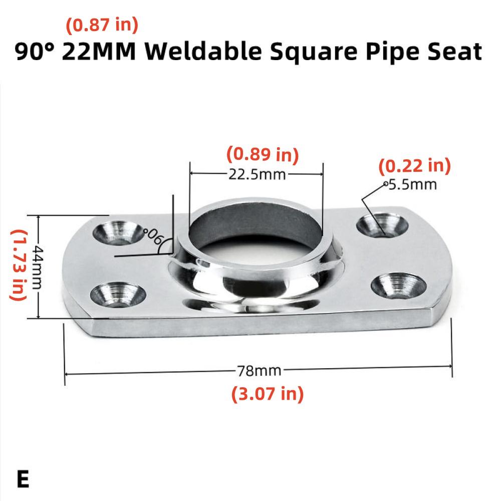 Marine Hardware Fittings Square Tube Seat Weldable Deck Handrail Railing Bracket Yacht Stainless Steel Fittings