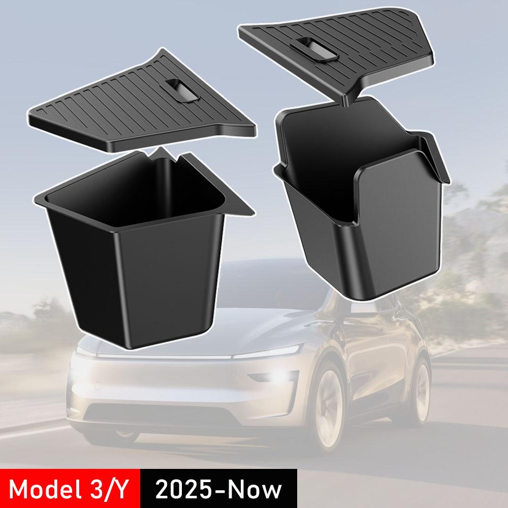 Trunk Side Storage Bins For Tesla Model Y Juniper 2025 Cargo Compartment Organizer Bucket TPE Box & Carpet Lids sw2