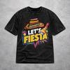 Let's Fiesta Cinco De Mayo Washed T Shirt Hip Hop Harajuku for Men Women Loose T-Shirts Tee Short Sleeve