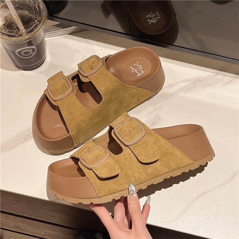 Platform-soled Retro Slippers Women's 2025 Summer New Outer Wear Fashionable and Versatile One-word Drag Boken Beach Vacation Sandals