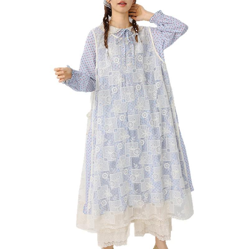 Sweet Mori Girl Embroidered Layered Vest Dress