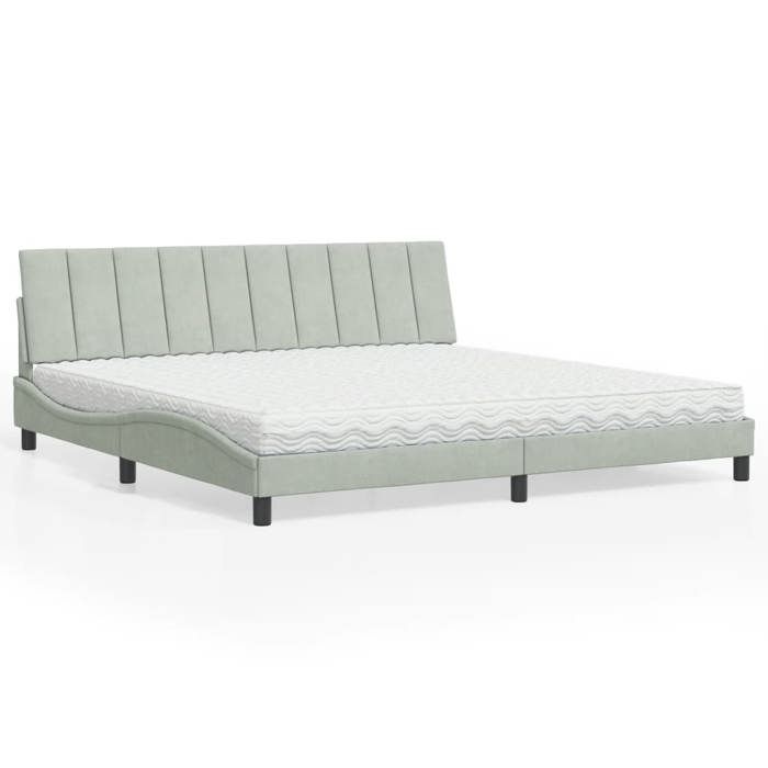 VidaXL Bed with Light Grey Mattress 200x200 Cm Velvet, Bedroom Furniture, Double Bed, Curved Bed Frame, 3208616