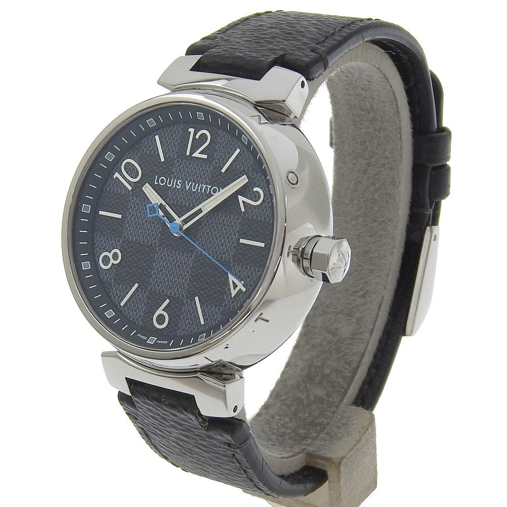 Louis Vuitton Tambour GM Watches QA073 blackDial Stainless Steel/Monogram Eclipse Canvas Quartz Analog Display Mens Used