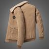Men Cargo Jacket Solid Color Plush Lining Coldproof Autumn Winter Turndown Collar