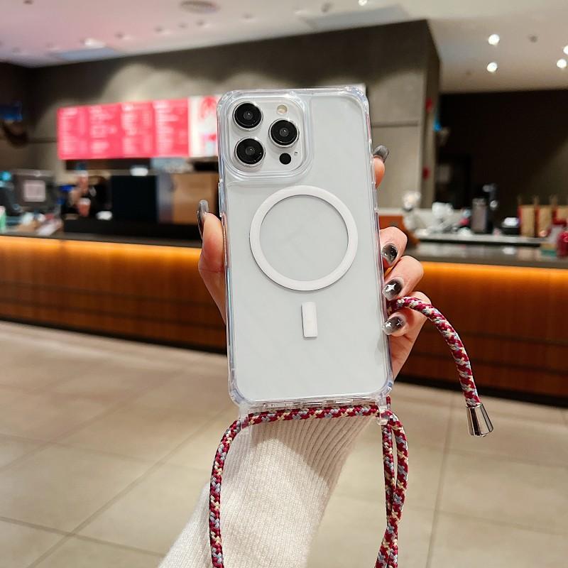 Strap Case For iPhone 15 14 13 12 17 Pro Max 16 Plus Magsafe Crossbody Lanyard Shockproof Clear Magnetic Wireless Charging Cover
