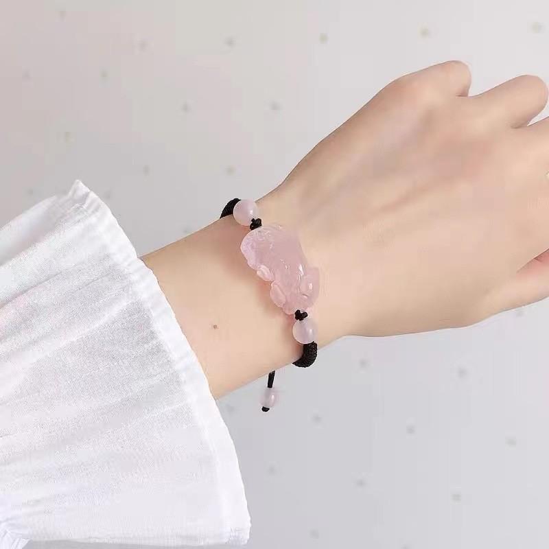 Quartz Rose Bohemian Pixiu Bracelet Handmade Resin For Friendship And Luck