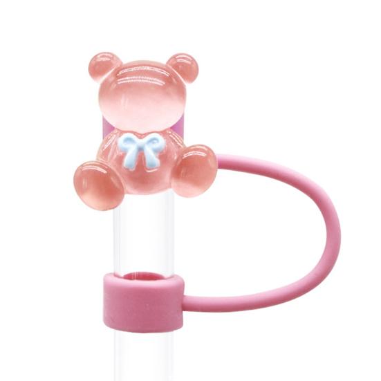 2 Peças Tampa de Silicone para Canudo Diâmetro Interno 10mm Design de Urso Tampa de Canudo Protetor de Canudo à Prova de Poeira para Copos e Garrafas Tampa de Vedação Reutilizável para Bebidas