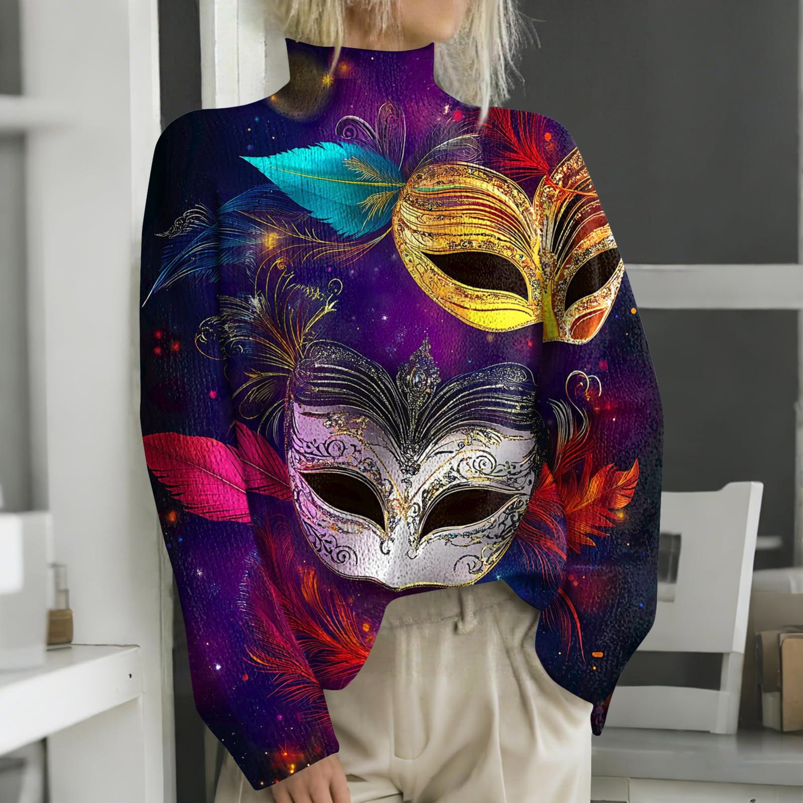 

Женская мода повседневная водолазка с длинным рукавом и принтом карнавала XXL фиолетовый