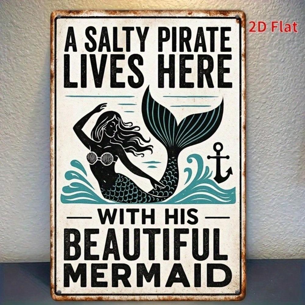 Vintage Nautical Tin Sign Mermaid Wall Art Decor 8x12 Inch Rustic Metal Plaque for Home Bar Cafe