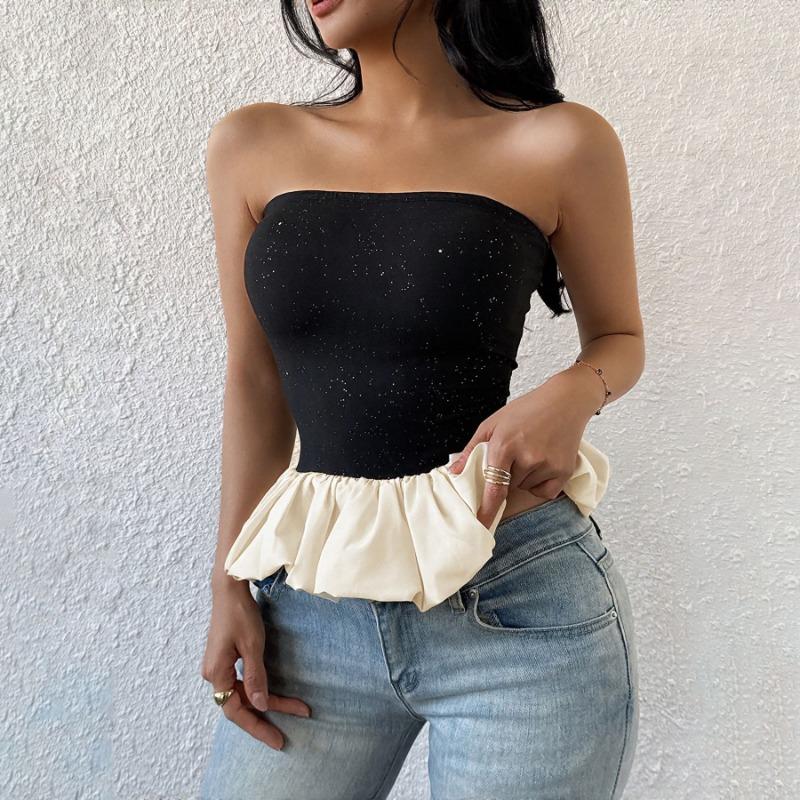 VEZFAA Women's Fashion Casual Summer Spring Colour Block Print Sleeveless Blouses & Shirts