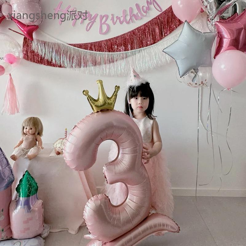 Pink 3rd Birthday Decoration Set for Girls - Tassel, Flag Banners, and Number Balloons