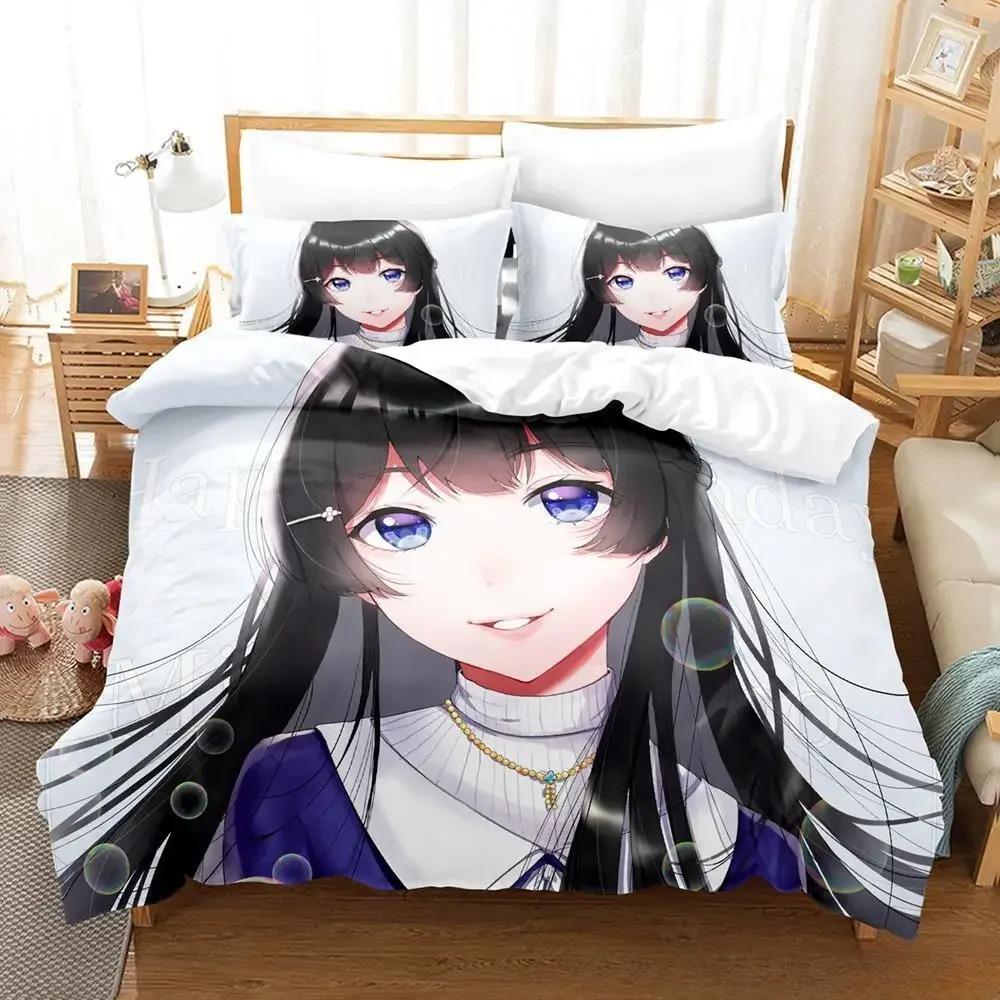 New Virtual Youtuber Tsukino Mito Bedding Set Cartoon Anime Three-piece Set Adult Kid Bedroom Duvet Cover Sets 3D Kawaii Girls